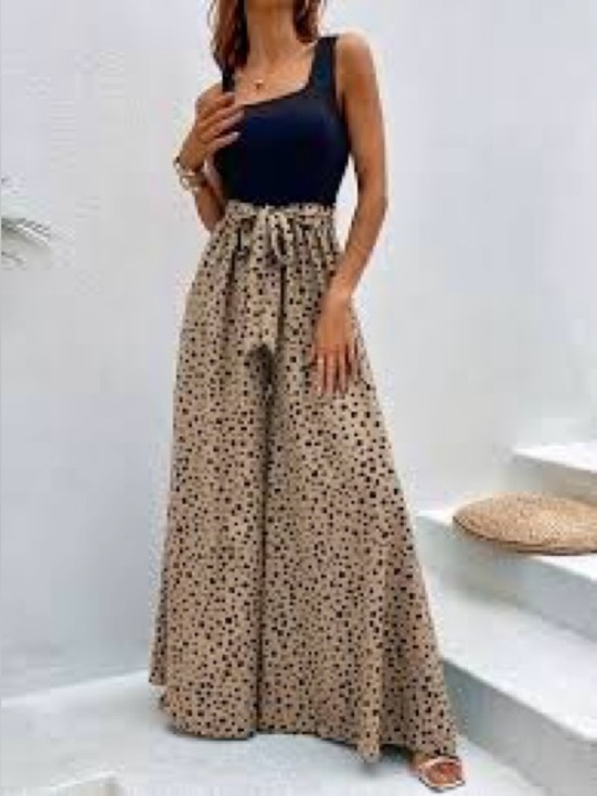 Pants - Wide Leg Leopard Jumpsuit